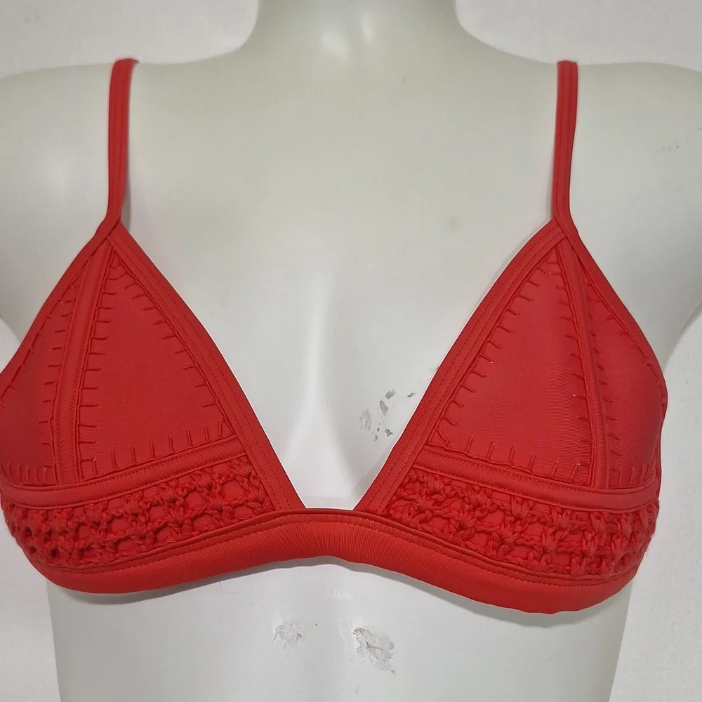 triangl swimwear Coral Red Triangle Bikini Set with Matching Neoprene Bag